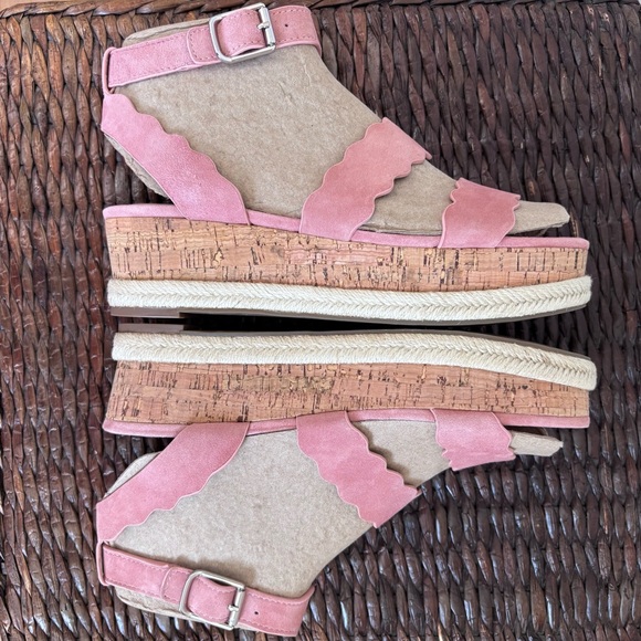 Final sale New Marc Fisher Fayme real Suede Pink Wedge Sandals size 8.5 - Picture 8 of 14